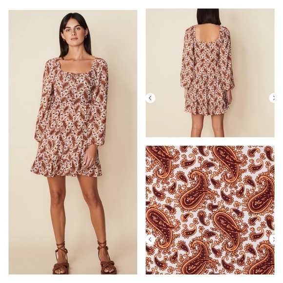 NWT FAITHFULL THE BRAND x REVOLVE Naline Paisley Print Long Sleeve Mini Dress M - Picture 1 of 12